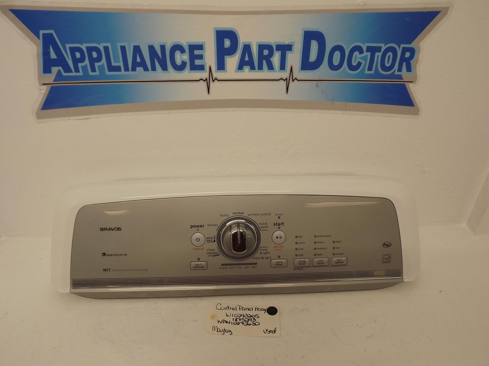 Maytag Washer W10293205 1875293 WPW10272630 Control Panel Assy Used Maytag Washer W10293205 1875293 WPW10272630 Control Panel Assy Used